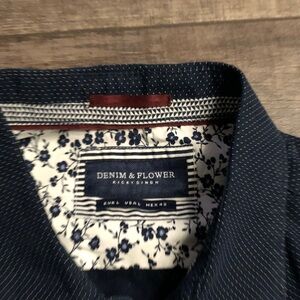 Denim & Flower Navy Shirt with White Floral Lining